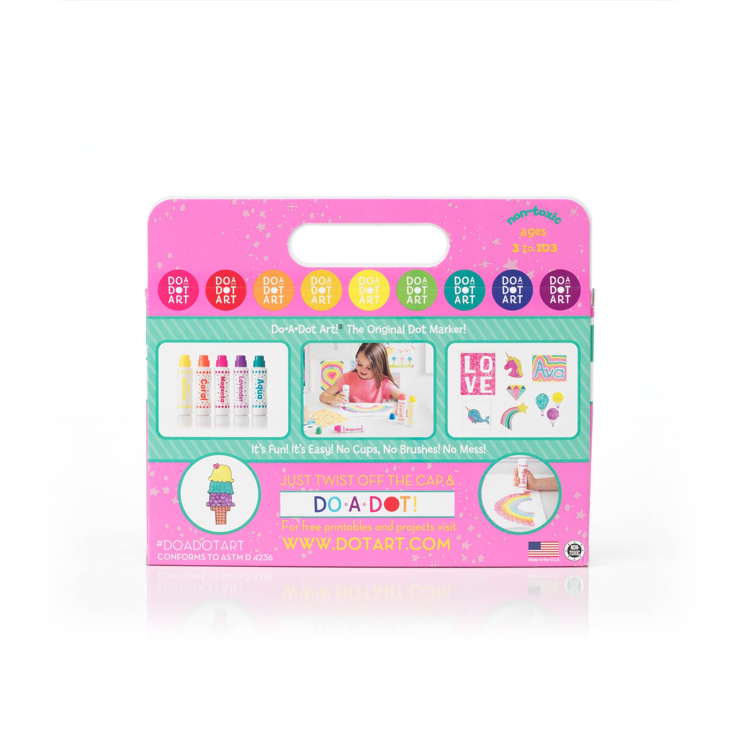 Back of Do A Dot Art Ultra Bright Shimmer dot markers packaging with product details