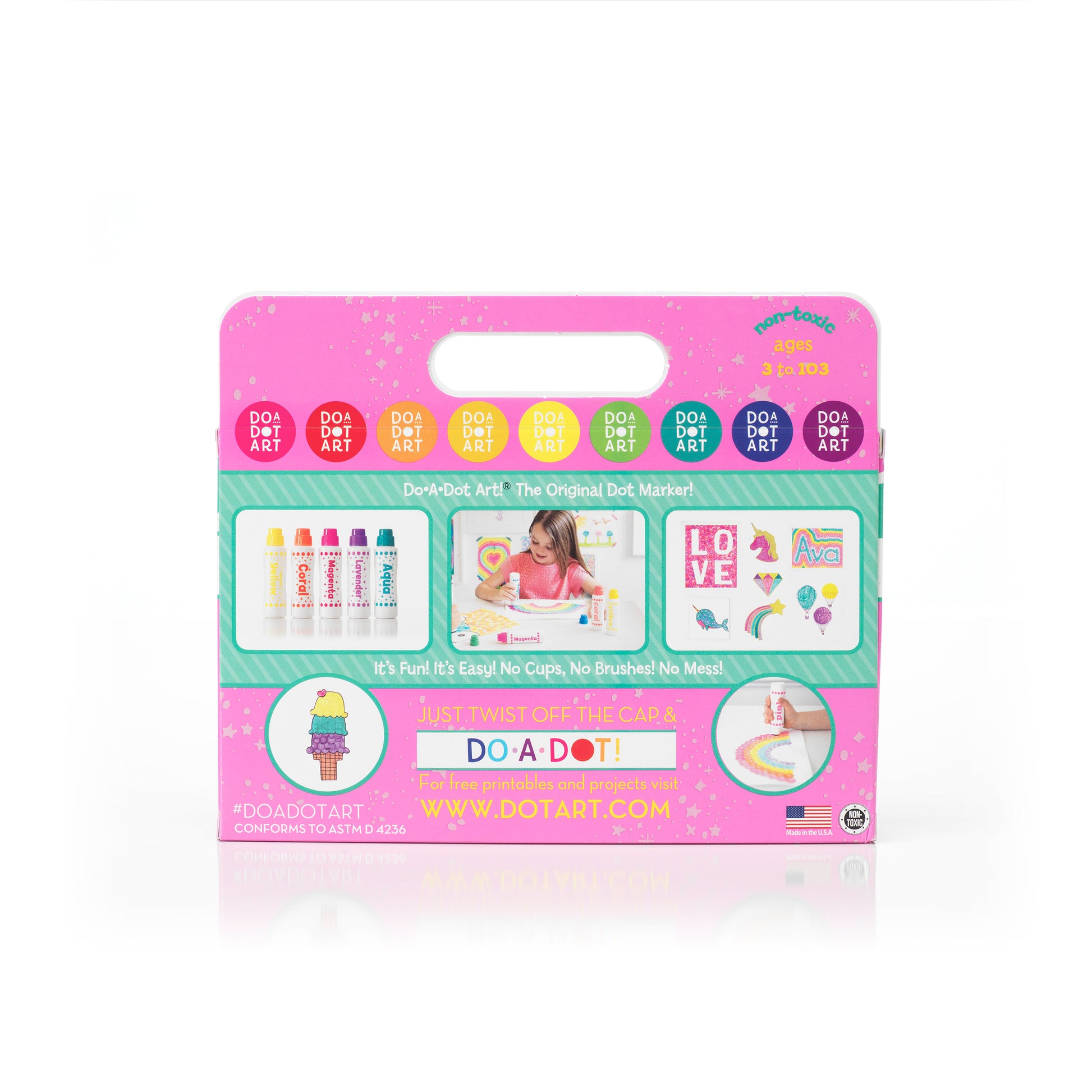 Back of Do A Dot Art Ultra Bright Shimmer dot markers packaging with product details