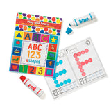 Play and Learn Do A Dot Art activity book pages with alphabet and number worksheets alongside Do A Dot Art markers