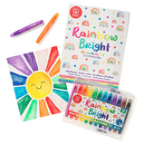 Do A Dot Art Rainbow Bright mixed media art pad with watercolor crayons, markers, and finished child artwork