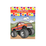 Do-A-Dot Art! Mighty Trucks creative activity book cover featuring a large orange monster truck with oversized tires in a bright outdoor scene.