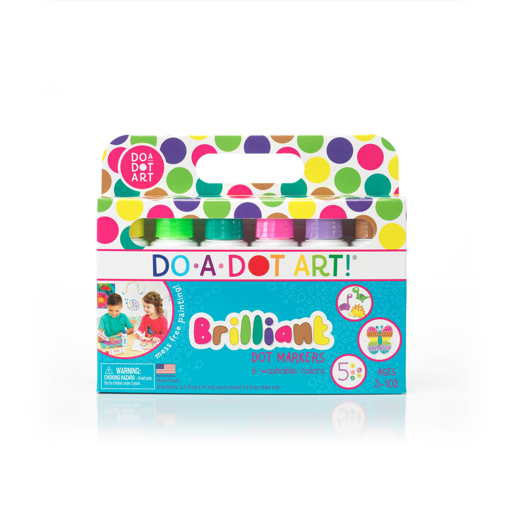 Do A Dot Art Brilliant dot markers 6 pack packaging with colorful polka dot design