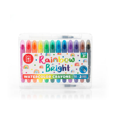Rainbow Bright Watercolor Crayons – 12 Colors with 2 Refillable Water Brushes