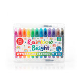 Rainbow Bright Watercolor Crayons – 12 Colors with 2 Refillable Water Brushes