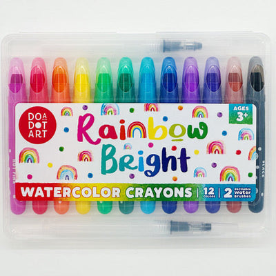 Rainbow Bright Watercolor Crayons Set of 12 with 2 Refillable Water Brushes