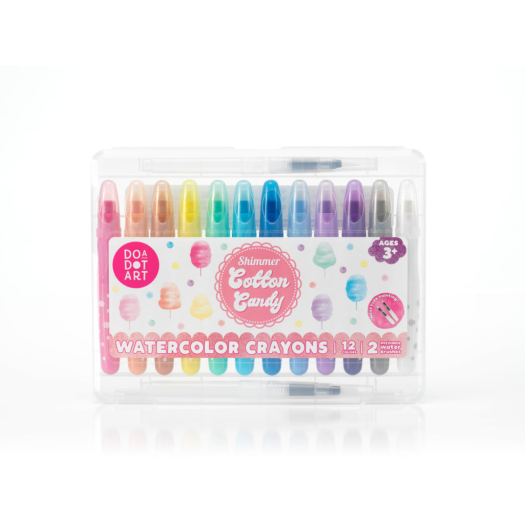 Cotton Candy Shimmer Watercolor Crayons Set of 12 | With 2 Refillable water Brushes
