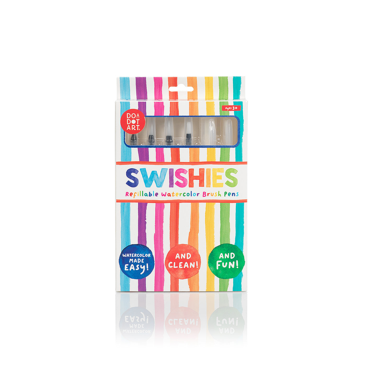Do-A-Dot Art! Swishies refillable watercolor brushes set of 6 with assorted brush tip sizes from fine point to broad tip.
