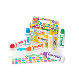 Do A Dot Art Rainbow dot markers with packaging, markers, and completed artwork