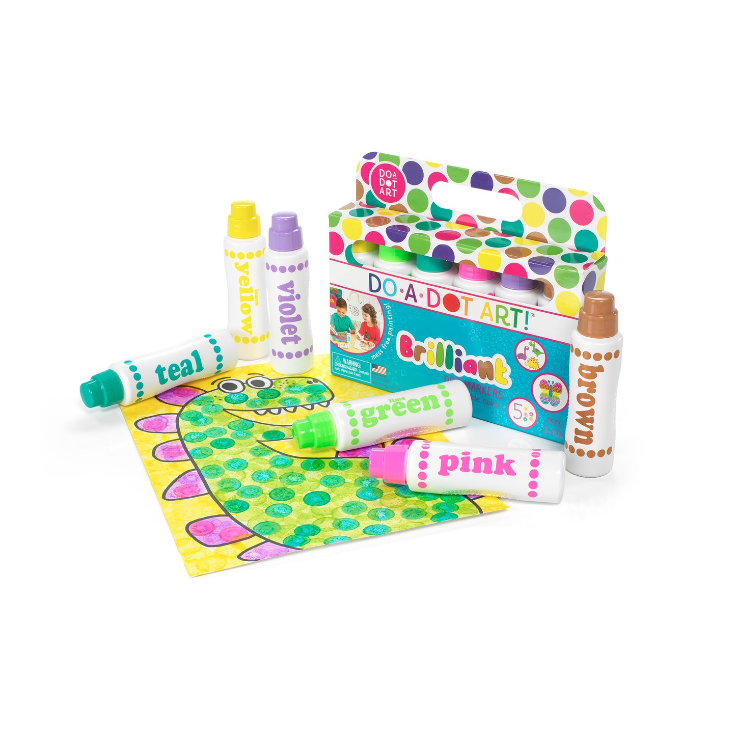 Do A Dot Art Brilliant dot markers with packaging and completed dot artwork