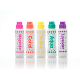Five Do A Dot Art Ultra Bright Shimmer dot markers in magenta, coral, yellow, aqua, and lavender