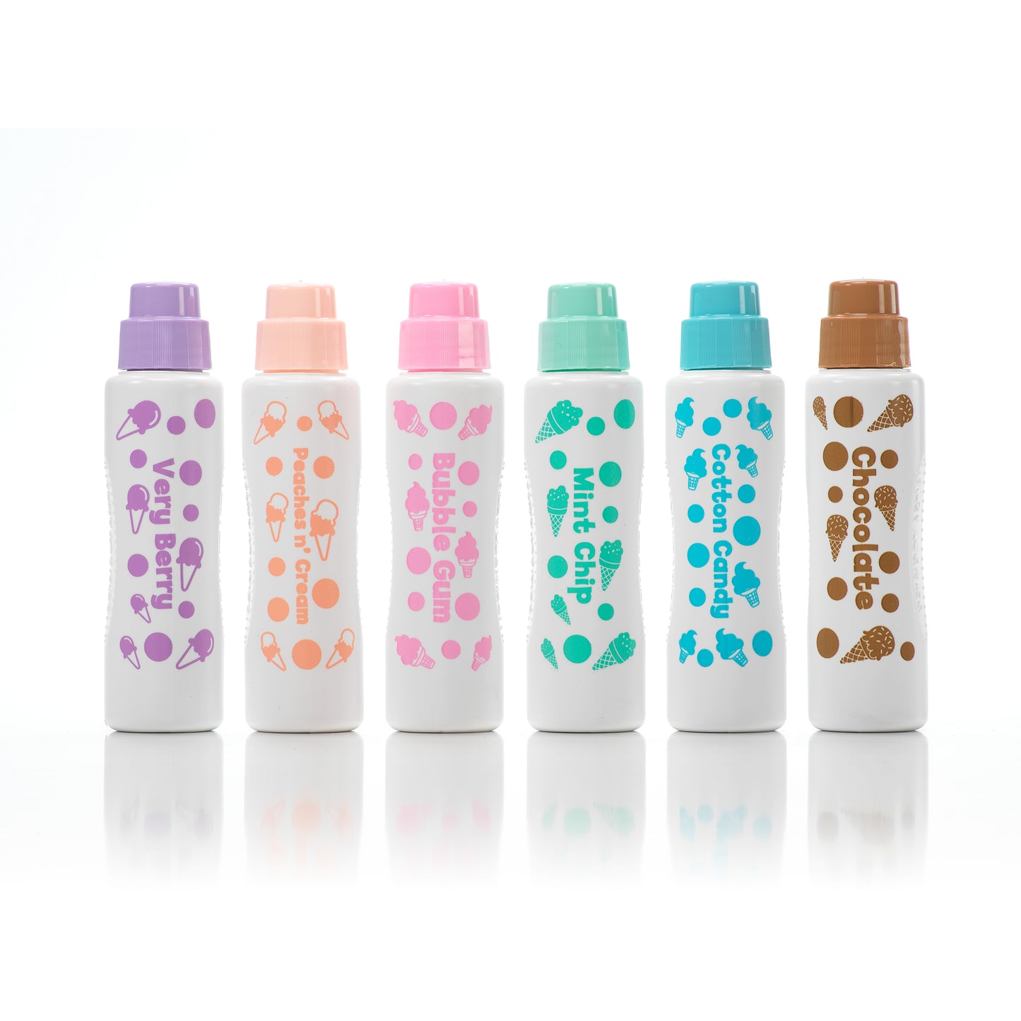 Six Do A Dot Art Ice Cream Dreams scented dot markers in Very Berry, Cotton Candy, Peaches n’ Cream, Mint Chip, Bubble Gum, and Chocolate