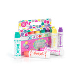 Do A Dot Art Ultra Bright Shimmer dot markers with packaging and completed dot artwork