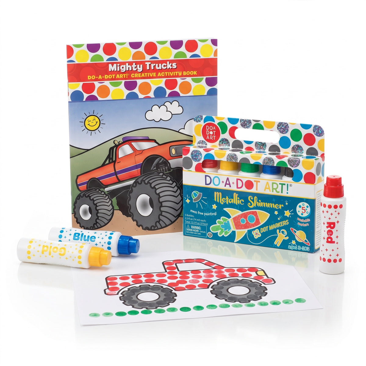 Mighty Metallics gift kit: Mighty Trucks activity book with Metallic Shimmer Dot Markers