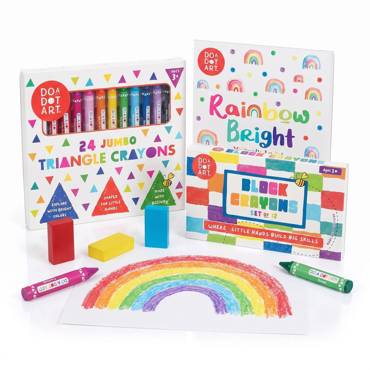 Little Hands Big Coloring Kit with Jumbo Triangle and Block beeswax crayons and the Rainbow Bright art pad