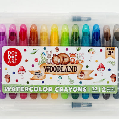 Woodland Watercolor Crayons With 2 Refillable Brushes | Set of 12
